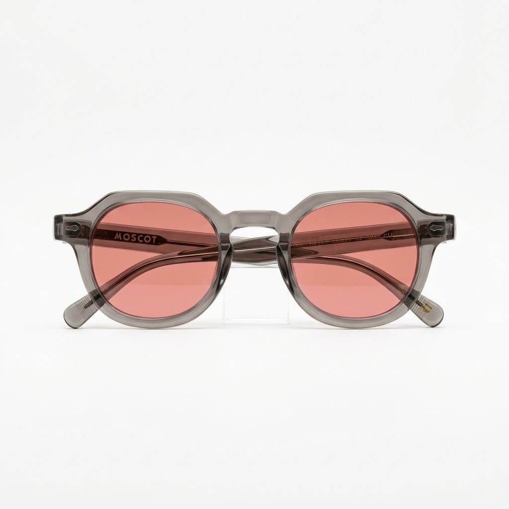 Moscot – Monture Acétate Gris Translucide & Verres Teintés Rose