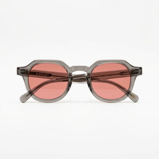Moscot – Monture Acétate Gris Translucide & Verres Teintés Rose